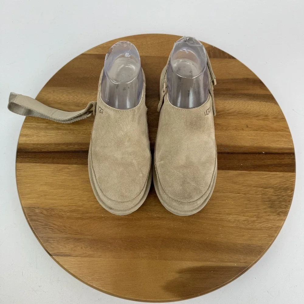 Big Kids Ugg Goldenstar Beige Suede Slingback Platform Slide Clogs Size‎ 5 Y GUC